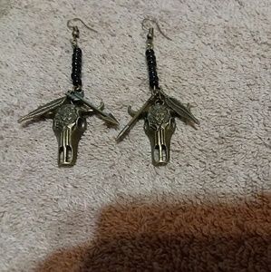 HANDMADE bull skull earrings 2 inches long